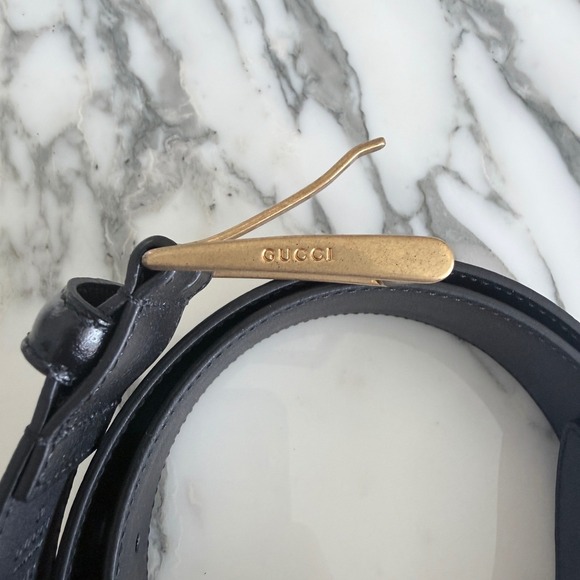Gucci 495122 Black Leather Bee and Star Print Belt Gold Buckle size 95/38